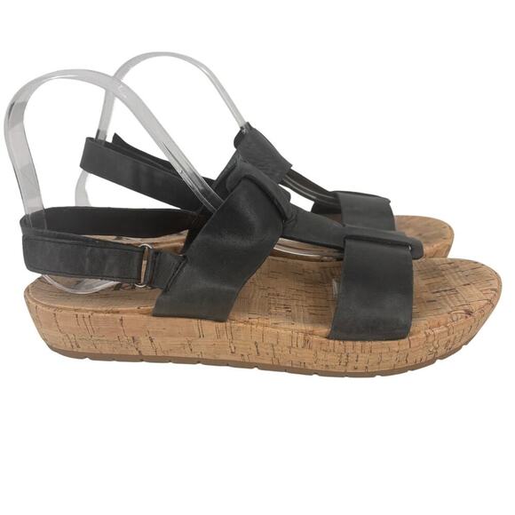 Korks Yolandi Platform Sandals Size 9 Black Leather Cork Kork-Ease Adjustable - Picture 1 of 10